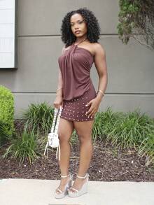 Steph T Women's Brown Beaded Embellished Dress Party - Coffee - View 6