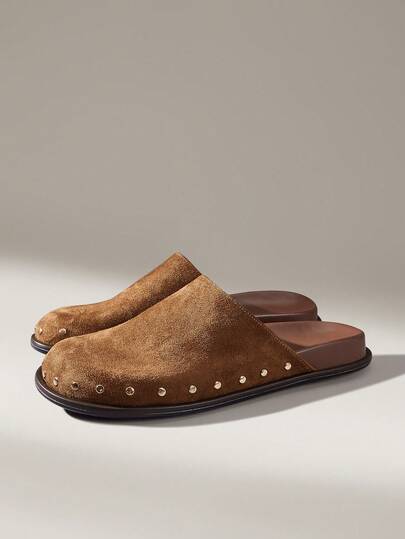 Solecia Women's Retro Fashion Rivet Design Feels Comfortable And Versatile Closed Toe Suede Outer Wear Flat-Soled Shoes