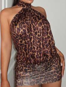 性感豹纹露背迷你连衣裙，休闲时尚，适合派对、春夏和度假穿着。 - 彩色 - 查看 6