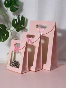 5PCS Pink Clear Self Standing Window Gift Bags With Handle Flip Top Bow Candy Party Favor Tote For Birthday Holiday Celebration Supplies - D multicolor - View 5
