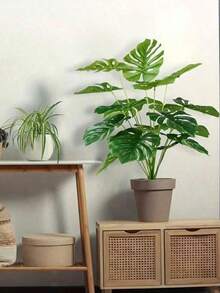 1 pieza Árbol artificial de bambú de ratán de 38CM, 60CM, 75CM con hojas de palma de plástico verde para decoración del hogar, jardín, cocina, oficina, boda, fiesta, interior y exterior, regalo - Verde - Ver 4