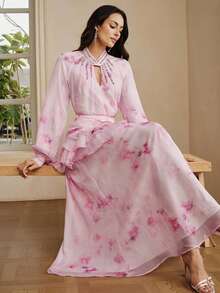 Anewsta Chân váy dài in hoa hồng màu hồng nhạt tươi tắn, viền xếp ly, kiểu dáng mùa xuân/hè dành cho nữ, thích hợp làm chân váy đi nghỉ mát. - Màu Hồng baby - Xem 3