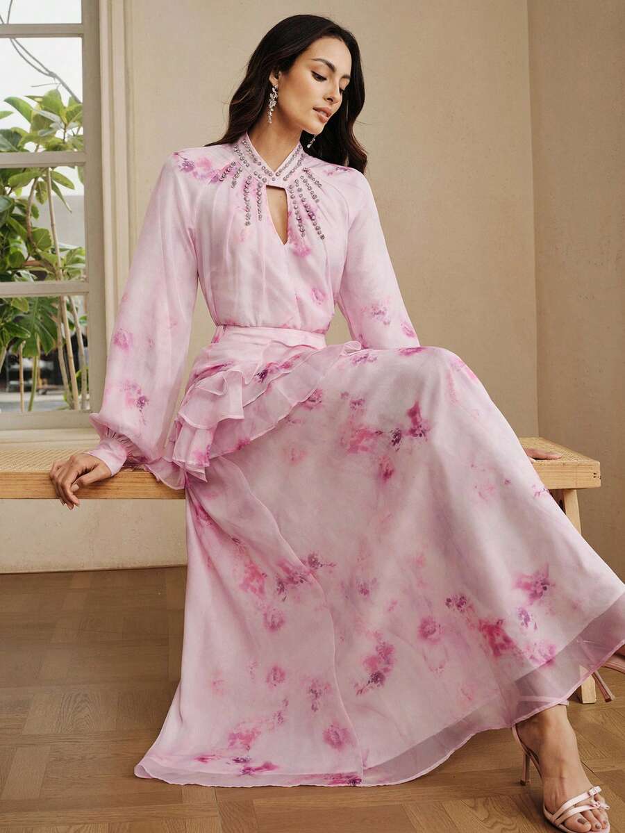 Chân váy dài in hoa hồng màu hồng nhạt tươi tắn, viền xếp ly, kiểu dáng mùa xuân/hè dành cho nữ, thích hợp làm chân váy đi nghỉ mát. - Màu Hồng baby - Xem 1