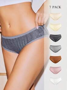 Lowkey Lull Women Casual Comfy Rib Knit Multicolor Briefs With Contrast Lace Trim Medium Stretch Panties - Multicolor - View 1