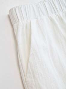 SHEIN LUNE CURVE Women's Plus Size Casual White 100% Cotton Linen Shorts,Comfortable Basic Solid Long Pants,Summer Sommar Outerwear,Vacation Holiday,Soft - White - View 7