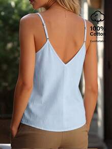 Women's Casual Solid Color Button Decor Camisole Top, Summer - Blue - View 2