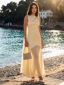 Enchnt Summer Romantic Women's Yellow Satin Backless Sleeveless Maxi Dress,Sweet&Elegant Dresses For Wedding, Vacation&Party&Date&Easter&Social&Going Out, Bridal Shower Dresses,Summer Outfit Women,Summer Dresses For Women - Light Yellow - View 8