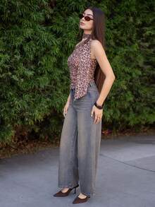 Andrea Bello 女式斜口袋水洗牛仔裤，宽松牛仔裤 - 藍色 - 查看 3