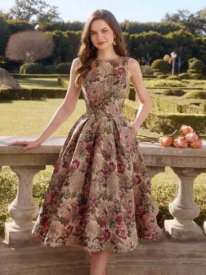 Vintamour Đầm nữ cổ điển thanh lịch có túi, họa tiết tranh sơn dầu, chất liệu jacquard, thích hợp cho các kỳ nghỉ, tiệc tùng, du lịch, mùa hè, trang phục mùa hè, trang phục lễ hội, đầm lễ hội, trang phục ngày của mẹ, đầm thanh lịch cho nữ, đầm dự tiệc thanh lịch, đầm dự tiệc sang trọng cho nữ, đầm dự đám cưới cho nữ, đầm tốt nghiệp, đầm dạ hội, trang phục du lịch, đầm nghỉ lễ, trang phục đi xem hòa nhạc đồng quê, đầm đồng quê cho nữ.