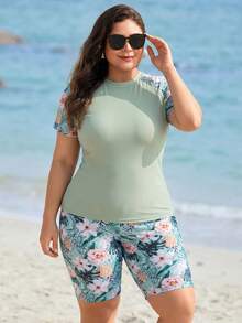 Swim Lushoire Women's Summer Vacation Beach Tropical Plant Print Tankini Set - Multicolor - View 6