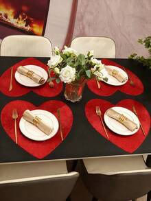 1/4/6PCS Valentine Day Heart Shaped PVC Table Mats Heat Resistant Non Slip Dining Placemats For Home Restaurant Red Black Design Romantic Table Setting - multicolor - View 3