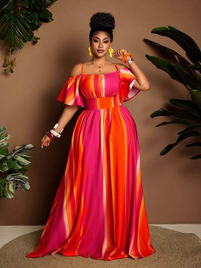 SHEIN PETITE CURVE Spring/Summer New Sexy Off-Shoulder Cinched Waist Plus Size Halloween Dress