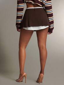Denimoi Minifalda micro con volantes de aspecto de camisa, faldas sexys y de moda - Café integral - Ver 5
