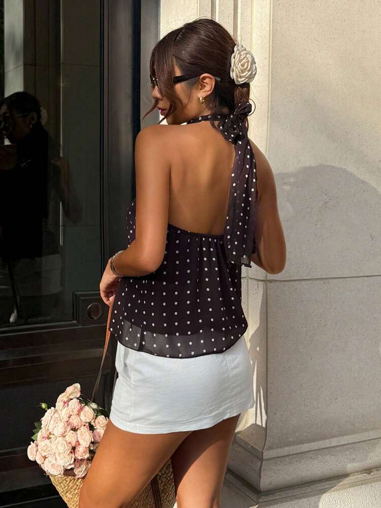 Women's Coffee Brown Vintage Metal Decor Elegant Vacation Style Camisole, Spring & Summer