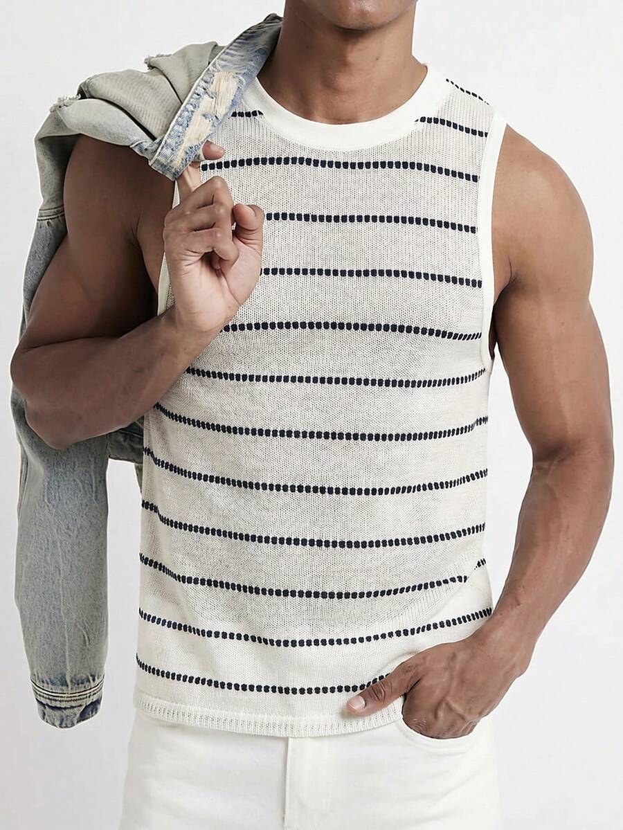 Manfinity Homme Chaleco de punto liso de cuello redondo cómodo para hombres, adecuado para vacaciones casuales, oficina minimalista, negocios minimalistas, citas diarias, hogar casual, fiesta de moda, cena y reunión, se puede usar con ropa casual o solo, adecuado para uso personal o regalo a amigos - Multicolor - Ver 1