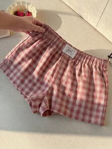 SHEIN EZwear 女士粉色格子梭织阔腿短裤 - 粉色 - 查看 3