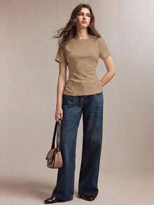 BizChic 收腰可調節繫帶 T-shirt，修身性感百搭上衣，適合通勤、約會、休閒、運動、鄉村風、日常穿著、萬聖節、開學季、派對、生日、婚禮賓客、特殊場合、夏季、秋季、度假、辦公室、外出、海灘、聚會、社交、節日、購物、下午茶、旅行 - 棕色 - 查看 5