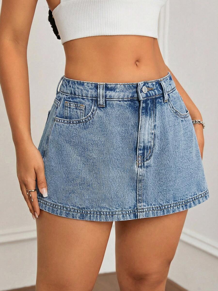 SHEIN Tween Girl Fashion Casual Y2k Vintage Cool Street Blue Simple Light Blue Washed Denim Shorts Dailywear Spring To Summer Rave Festival And Streetwear Festival City Break - Blue - View 1