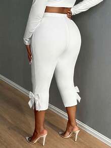 SHEIN SXY Quần legging cỡ lớn màu đen trắng thanh lịch với nơ trang trí, phù hợp cho các bữa tiệc cocktail, đi làm và mặc hàng ngày. - Nhiều màu - Xem 2