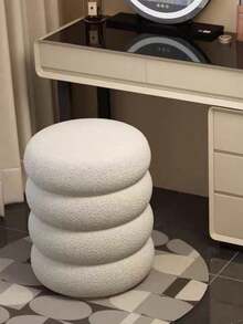 Modern Donut Ottoman Round Stool, Fleece Upholstered Vanity Stool, Soft Padded Footstool For Living Room & Bedroom - Multicolor - View 2