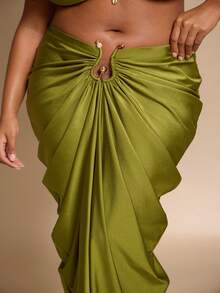 SHEIN BAE Falda de mujer talla grande verde oliva con decoración metálica, elegante para vacaciones de verano, fiesta en la playa, graduación, cumpleaños Y2K de curvas, tela de punto - Verde - Ver 9