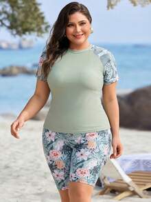 Swim Lushoire Women's Summer Vacation Beach Tropical Plant Print Tankini Set - Multicolor - View 3