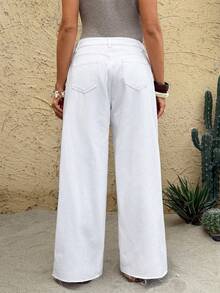SHEIN Jeans de maternidad de unicolor versátil y de cintura baja, ideales para el verano, carnaval, ir al trabajo, vacaciones, graduación, estilo Y2K lindo, fiesta, boda, elegante, negocios casuales, playa, graduación. Jeans clásicos de pierna ancha blancos de mujer, de ajuste holgado, de verano - Blanco - Ver 2