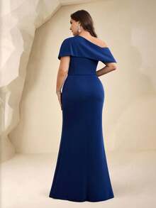 Coutiva Royal Blue Summer Elegant Event Wedding Plus Size Mother Of The Bride Sequin Floral Ruched Waist Formal Dress,High-End Bodycon Evening Gown For Women - Navy Blue - View 3