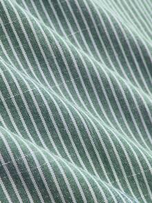 Linhara CURVE Quần dài nữ cỡ lớn kẻ sọc bằng vải lanh, kiểu dáng thường ngày thoải mái, thích hợp mặc đi biển, quần lửng kẻ sọc có khuy trang trí, quần dài nữ kẻ sọc có khuy cài, quần casual. - màu xanh lá - Xem 3