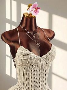 Amplova Vestido mini con escote con forma de concha, espalda cruzada y sin espalda, sexy y vanguardista, adecuado para atuendo de vacaciones - Marrón - Ver 5