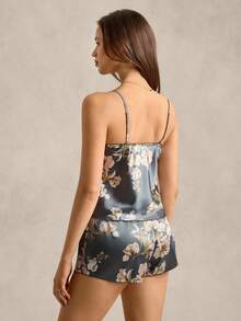 EverLounge Floral Print Satin PJ Set / Pajama Set - Grey - View 2