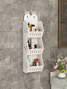 1 X Estantería de baño de 3 niveles montada en la pared, de color blanco, hecha de material de PVC, estantería de almacenamiento multifuncional para baño montada en la pared, resistente a la humedad, de gran capacidad, organizador de baño, estantería de almacenamiento de varios niveles sin perforación. - Blanco - Ver 8