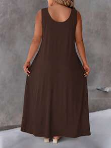 SHEIN LUNE Plus Size Round Neck Casual Printed Knit Dress - Brown - View 2