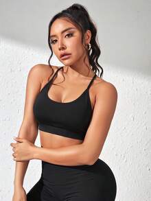 SHEIN 女士运动文胸 - 黑色 - 查看 4