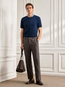 Officeau Men's Casual Solid Color Short Sleeve Pullover Knit Top, Spring/Summer - Navy Blue - View 4