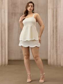 Flouryn New Arrival Spring/Summer Spaghetti Strap Brown Tank Top Ruffle Hem Skirt Set, Plus Size Gym - Yellow - View 3