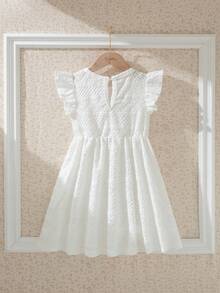 Souflis Souflis French Style Girls Toddler White Delicate Cap Sleeve Round Neck Dress,Elegant Summer Flower Girl Holiday Fashion For School Outing And Shopping - White - View 2