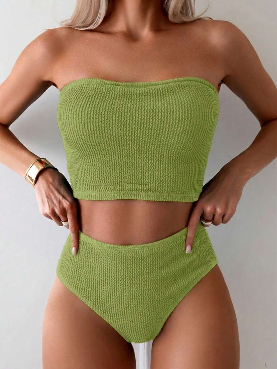Swim Basics 女士纯色抹胸比基尼套装
