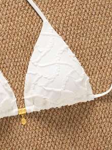 SHEIN Swim Mod Random Gold Shell Print Halter Bikini Top, Sexy Swimwear Top For Summer Vacation - White - View 3