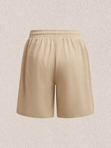 Mercer Haus Men Letter Patched Drawstring Bermuda Waist Shorts - Apricot - View 2