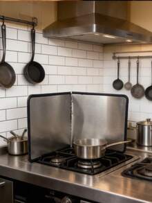 1PC Double Layer Stainless Steel Splash Guard - Heatproof, Non-Stick Kitchen Stove Protector, Foldable Panels For Home, RV, Camping - Multicolor - View 4
