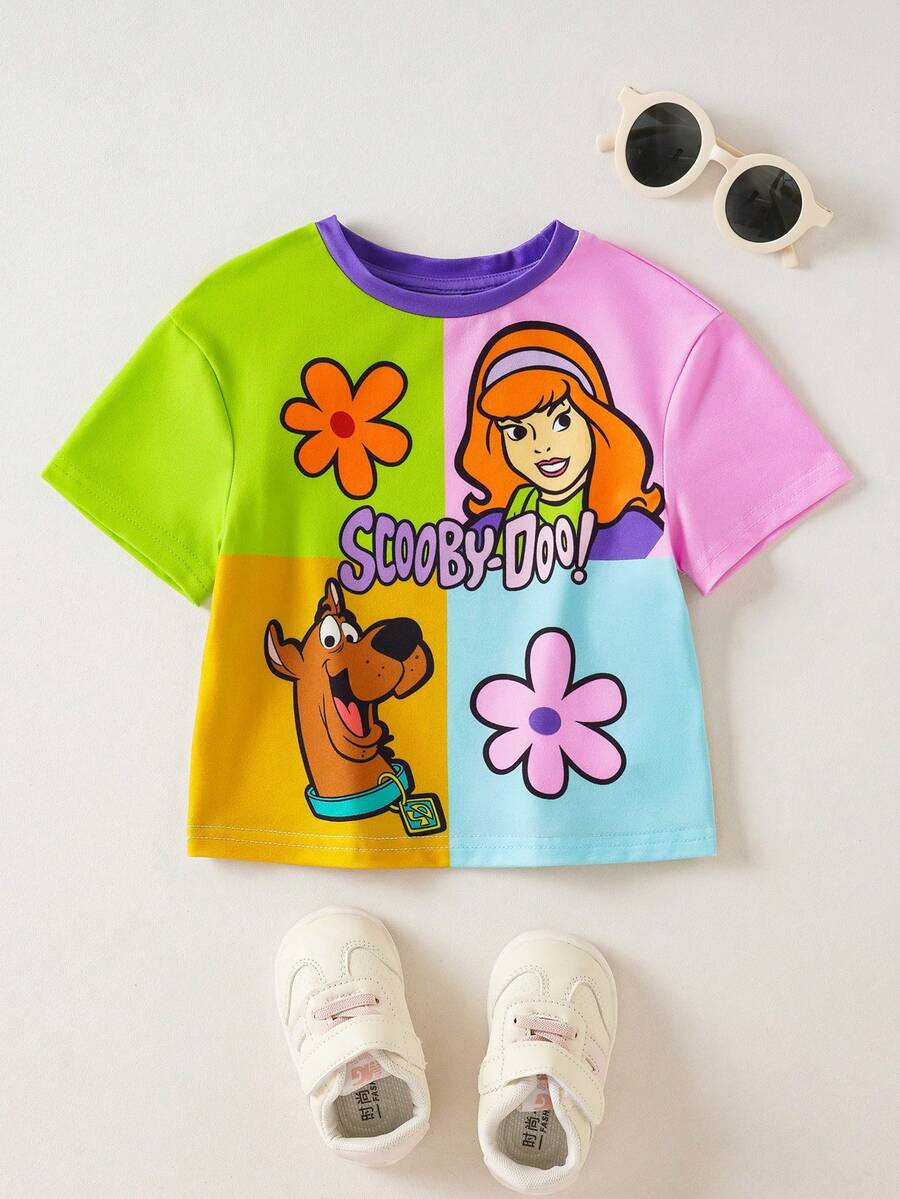 SCOOBY-DOO X SHEIN Áo thun ngắn tay cổ tròn cho bé gái kiểu dáng thường ngày - Nhiều màu - Xem 1
