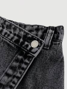 SHEIN Girlism Teen Girl Y2K Stonewashed Spring Break Asymmetric Waist Wrap Denim Skort, Summer - Black - View 3