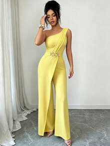 SHEIN Elenzya Bộ áo liền quần nữ màu trơn, kiểu dáng thường ngày, thoải mái. - Màu vàng - Xem 10