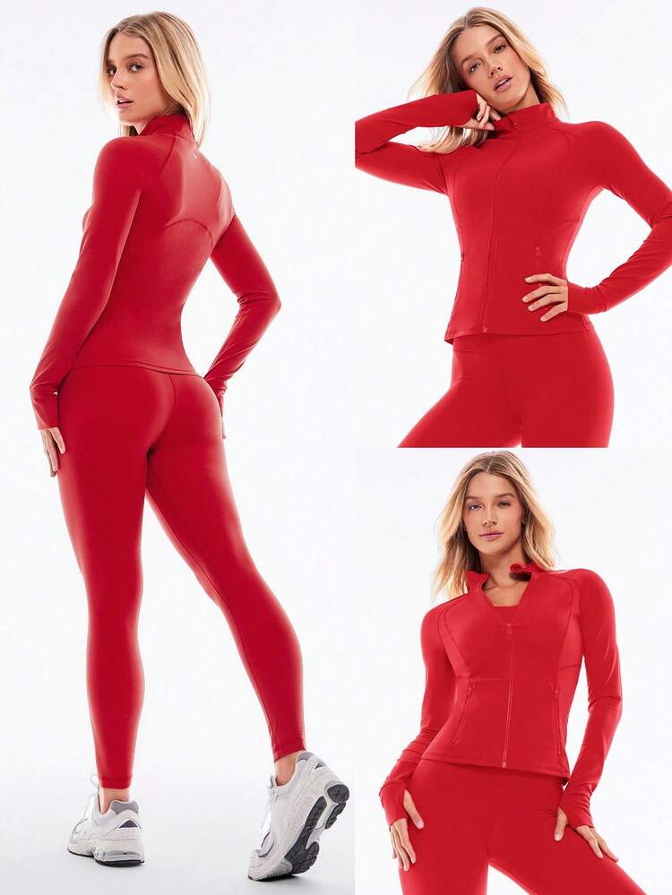 FeatherFit™ Slim-It Streamline Performance Secure Pockets Zip Up Long Sleeve Jacket Low Impact Yoga Pilates Daily Spring Summer