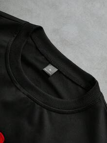 PAVTROS Brand 男士黑色夏季寬鬆街頭風城市度假 T-shirt，逼真鏈條刺繡，舒適日常，情人節禮物，1件 - 黑色 - 查看 8
