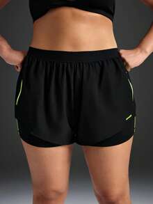 Quần short thể thao nữ cỡ lớn Powerista, quần short chạy bộ có khóa kéo và túi, quần short thể thao nữ màu đen. - màu đen - Xem 5