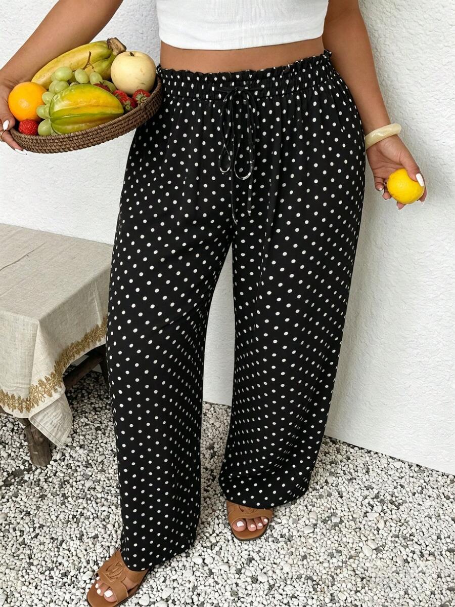 SHEIN Frenchy Quần chấm bi dáng rộng, thích hợp cho mùa hè. - Nhiều màu - Xem 1