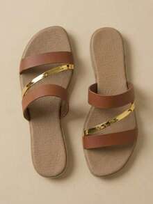 Flat Sandal In Gold, Rose And Silver Gold - 棕色 - 查看 3