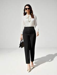 Aveloria Modichic Pantalones de traje ajustados de nueve puntos para mujer - Negro - Ver 5